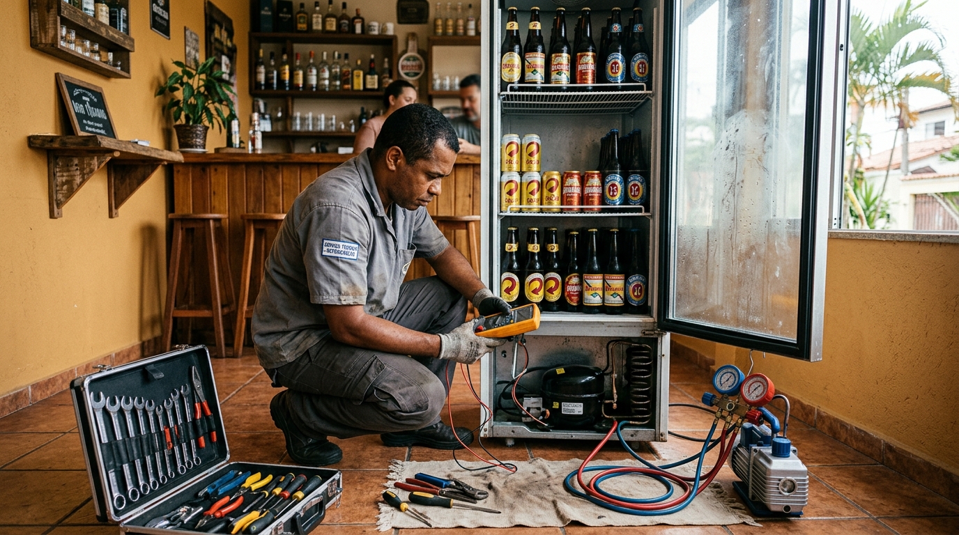 Troca de termostato de cervejeira em atendimento técnico em Manaus‑AM